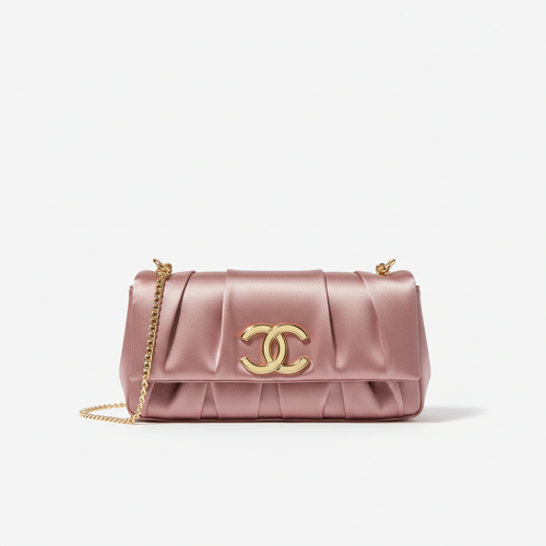 Chic Dusty Pink Satin Baguette Bag