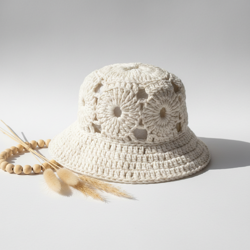 Handmade Cream Crochet Cap boho style